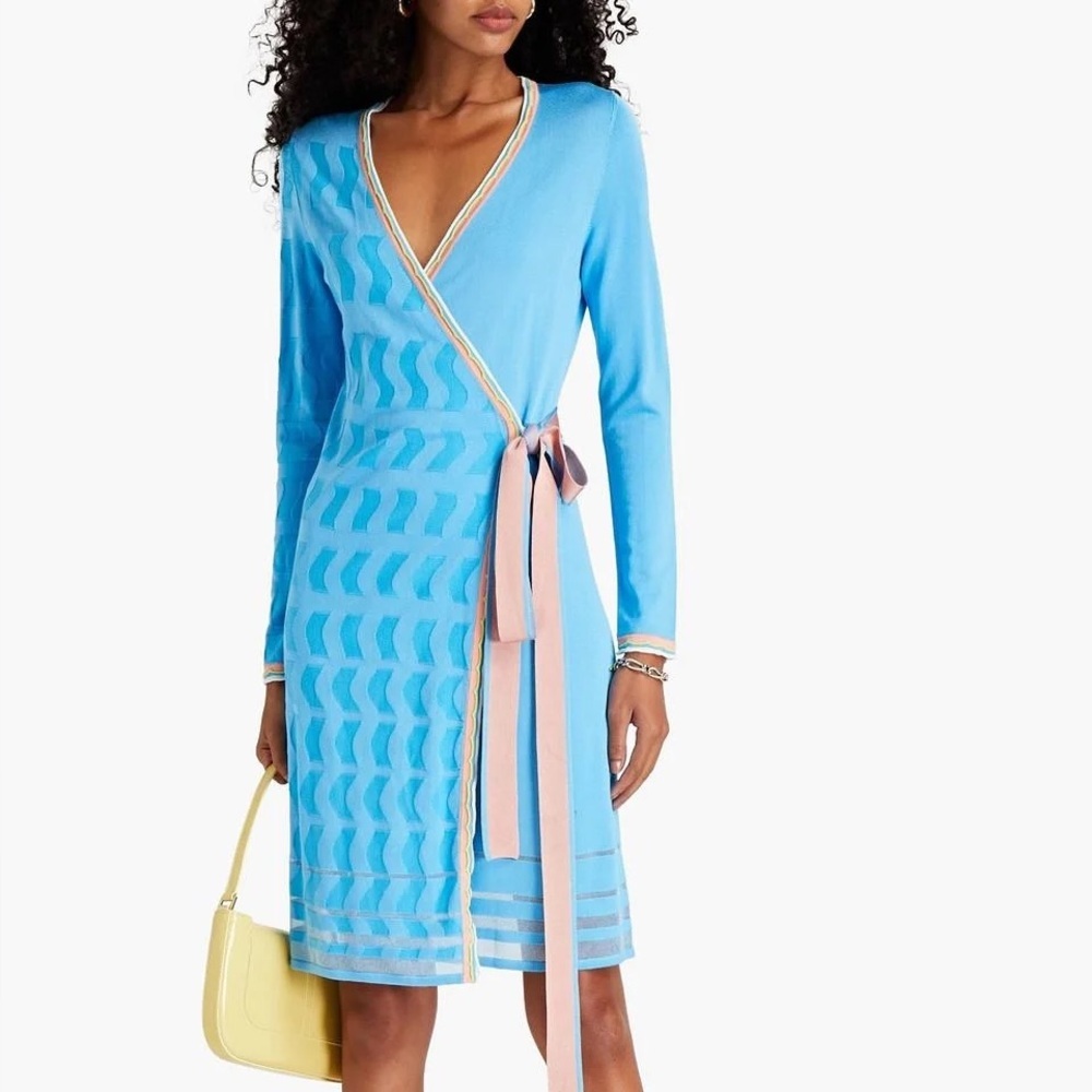 Diane Von Furstenberg Blue Wrap Midi Dress